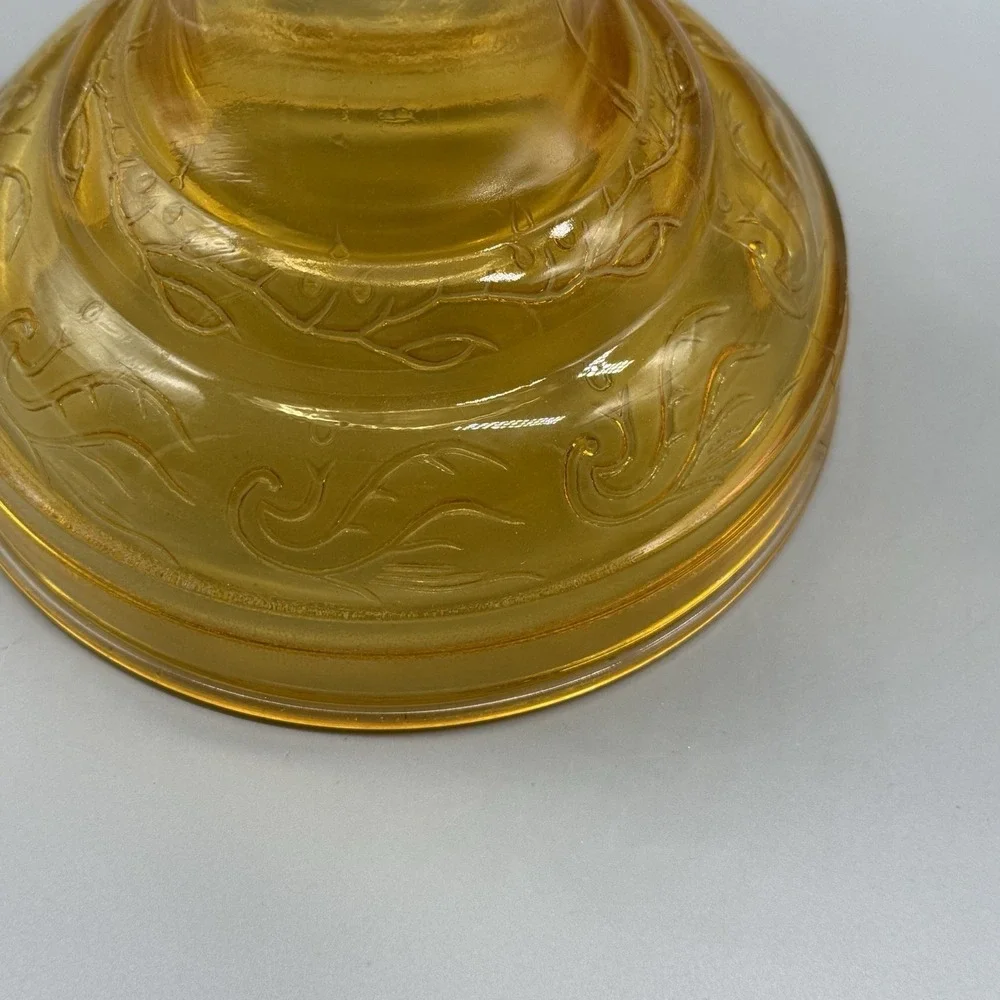 Vintage Amber Glass Oil Lamp Dancing Couple Etched Hurricane Lamp Kerosene Decor